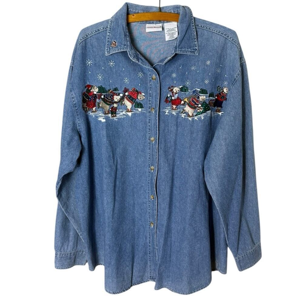 Vintage Bobbie Brooks Women’s XL Christmas Theme Shirt Button Down Denim